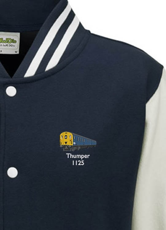 1125 Retro Navy Blue and White Varsity Jacket