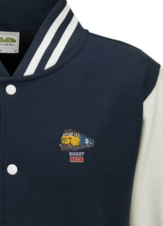 50027 Retro Navy Blue and White Varsity Jacket