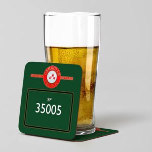 35005 with name lined BR Green Beer Coaster