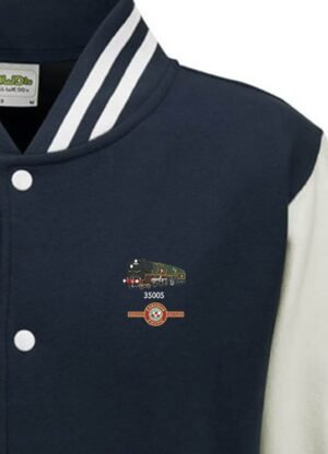 Canadian Pacific Navy Blue and White Varsity Jacket Canadian Pacific Navy Blue and White Varsity Jacket