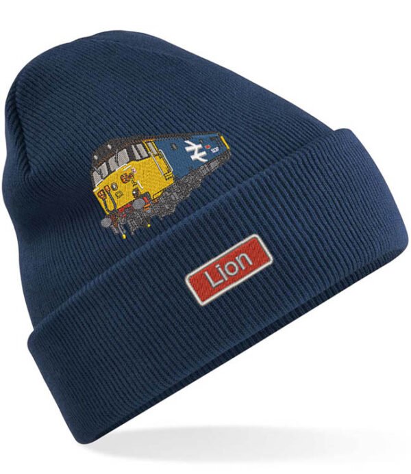 50027 Retro Navy Blue Cuffed Beanie with name