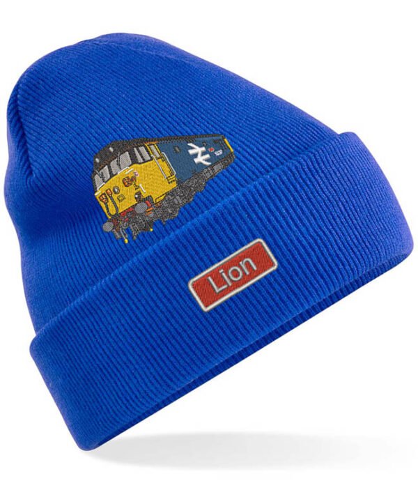 50027 Retro Royal Blue Cuffed Beanie with name
